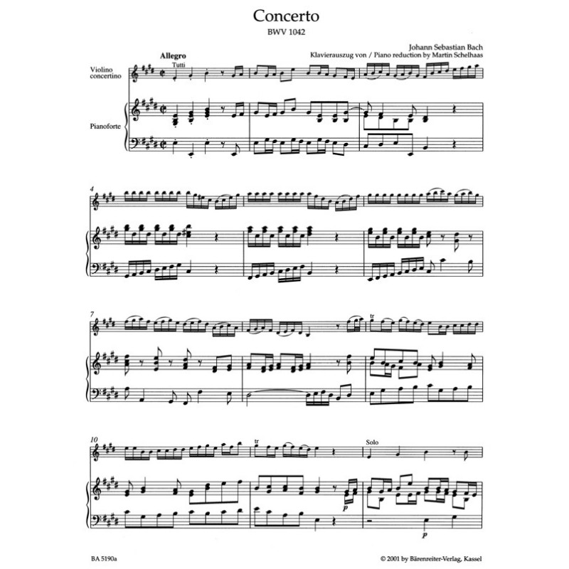 J. S. Bach: Concerto in E major for Violin, Strings and Basso continuo BWV 1042