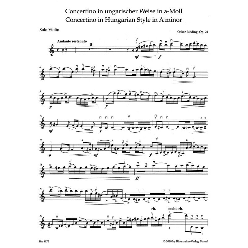 Oskar Rieding: Concertino In Hungrian Style A Minor Op. 21