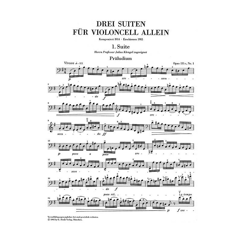Max Reger: Three Suites for Violoncello solo Op. 131c