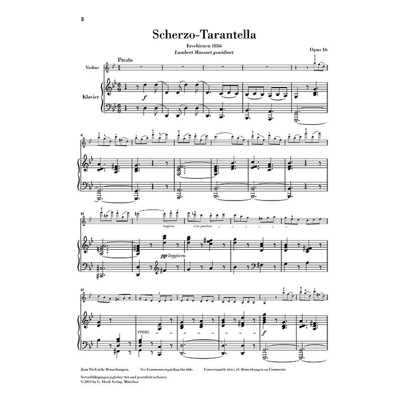 Henryk Wieniawski: Scherzo-Tarantella in g minor op. 16 for Violin and Piano