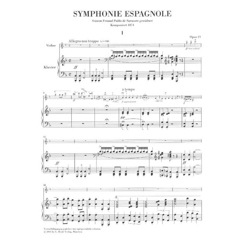 Édouard Lalo: Symphonie espagnole for Violin and Orchestra d minor op. 21