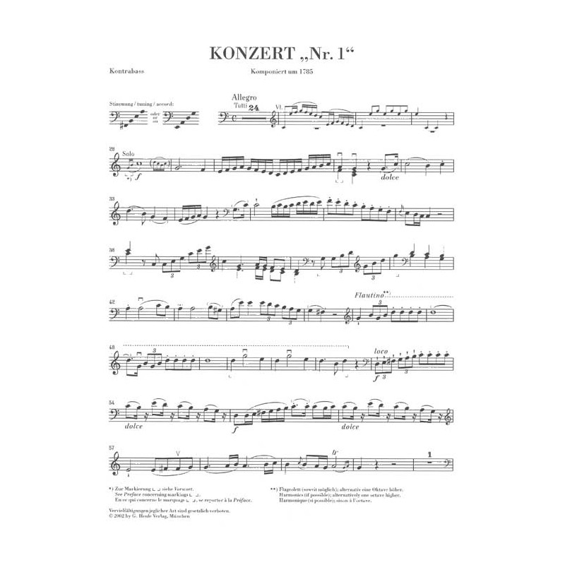 Hoffmeister: Concerto 'No. 1' for Double Bass and Orchestra (with Violin obbligato)