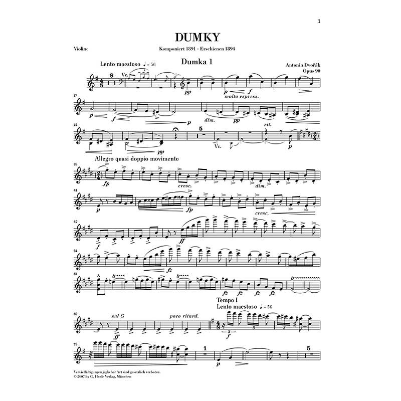 Antonín Dvořák: Dumky Trio for Piano, Violin and Violoncello op. 90