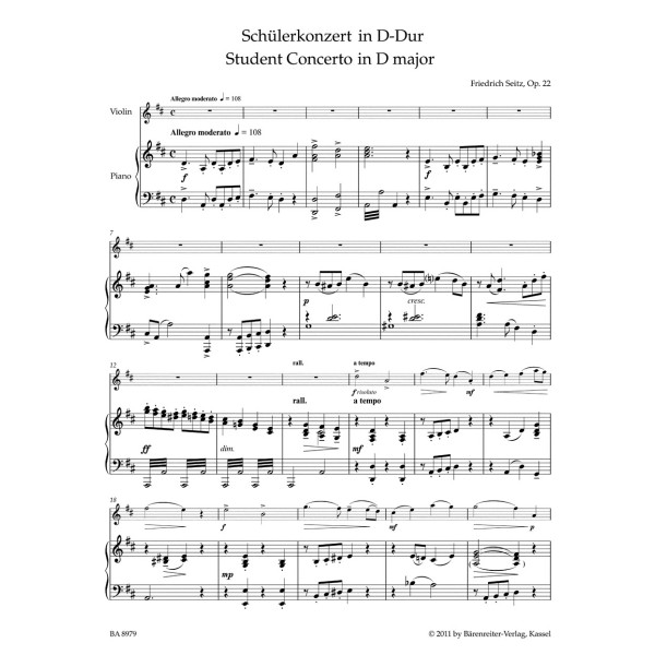 Roland F. Seitz: Student Concerto In D Major Op. 22