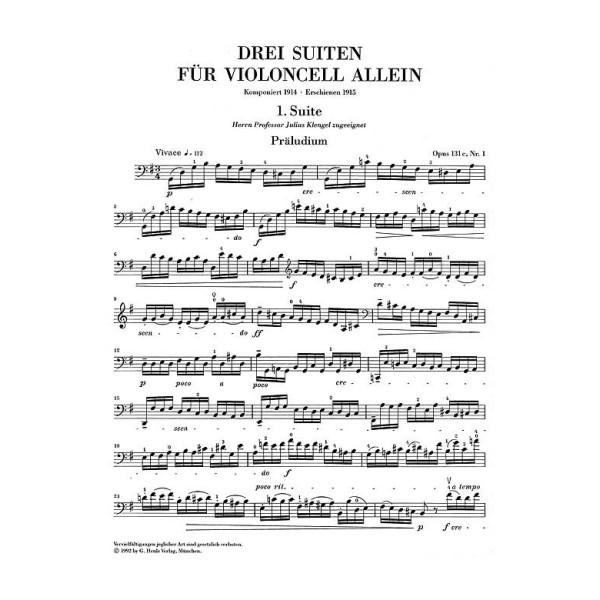 Max Reger: Three Suites for Violoncello solo Op. 131c