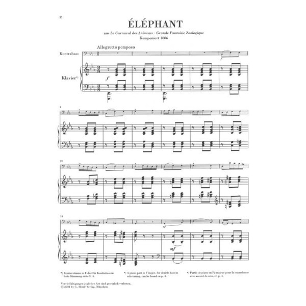 Camille Saint-Saëns: Elephant from 'The Carnival of the Animals' for Double Bass and Piano