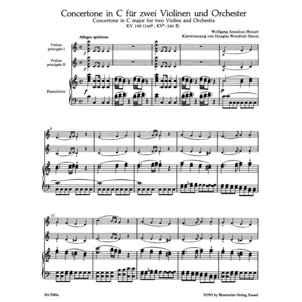 W. A. Mozart: Concertone in C major for two Violins and Orchestra KV 190