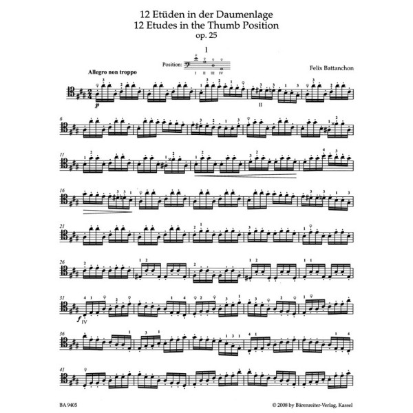 Félix Battanchon: 12 Etudes in the Thumb Position for Solo Violoncello op. 25