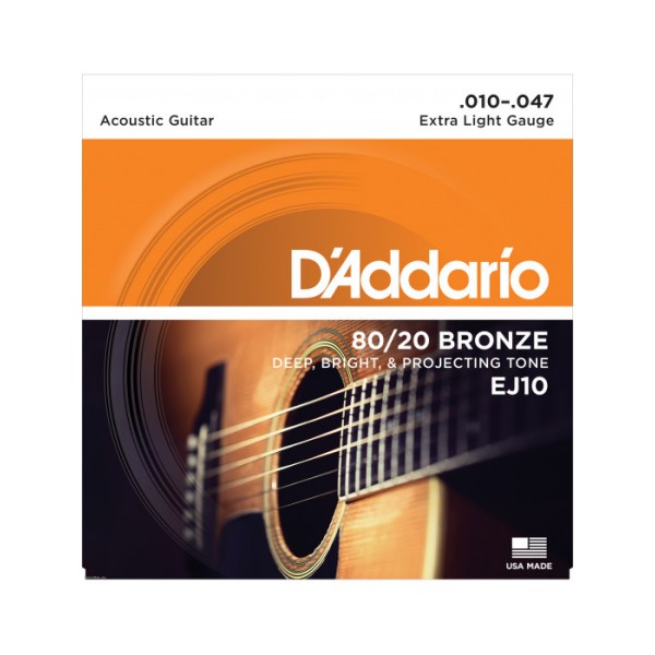 SET strun za akustično kitaro D'Addario EJ10 80/20 Bronze 10-47