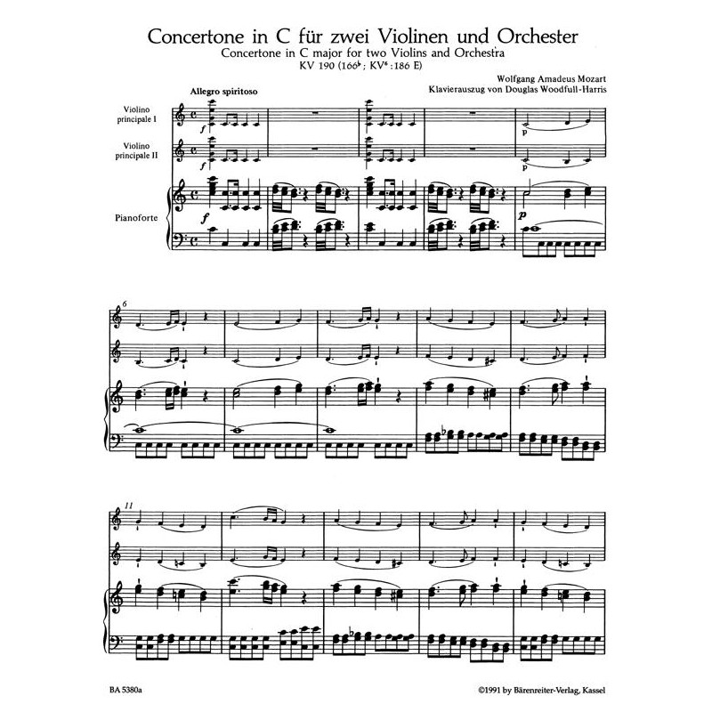 W. A. Mozart: Concertone in C major for two Violins and Orchestra KV 190